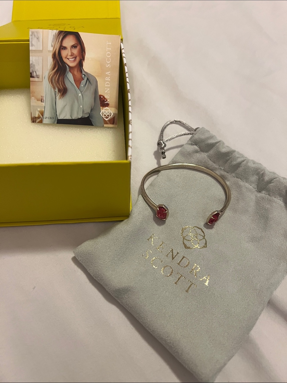 Kendra Scott Silver Open Cuff Bracelet with pink Stone Ends